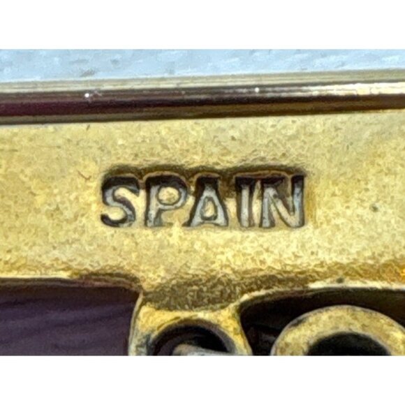 Vintage Gold & Silver Scissors Brooch Dangling Thimble Charm Made In Spain 2" - Picture 5 of 7